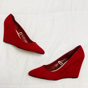 Forever 21 Red Faux Suede Wedge Heels